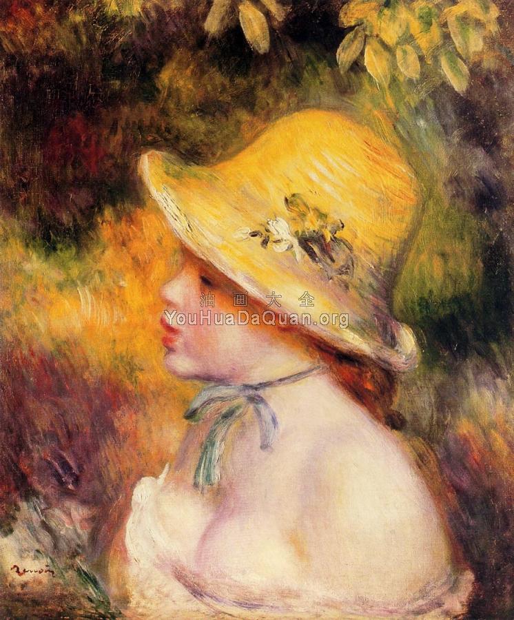 Young Girl in a Straw Hat - 皮埃尔·奥古斯特·雷诺阿